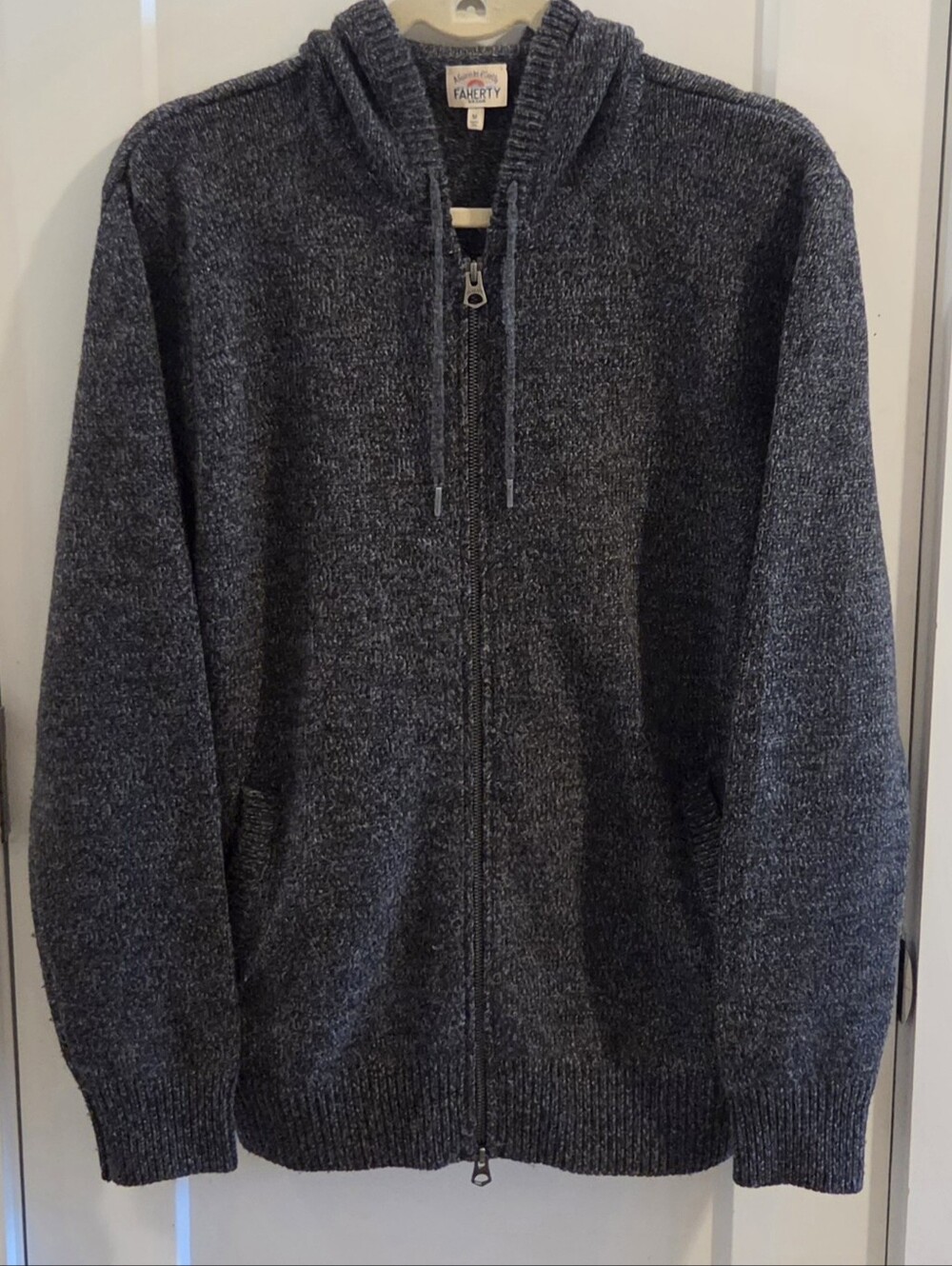 Faherty Cashmere-Wool Full-Zip Legend Hoodie Sweater - Dark Grey - Size Medium